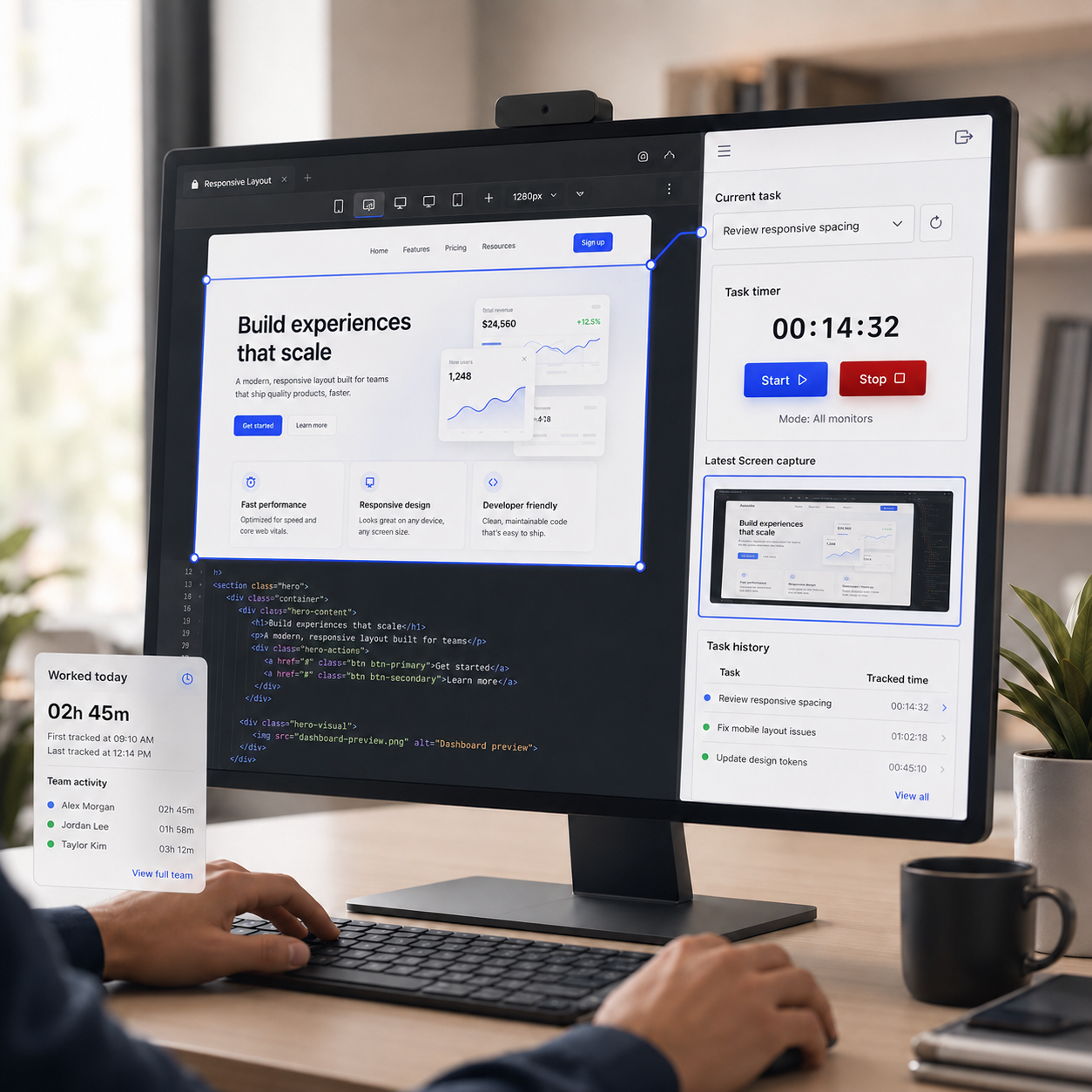 ZMorning task-based time tracking screen