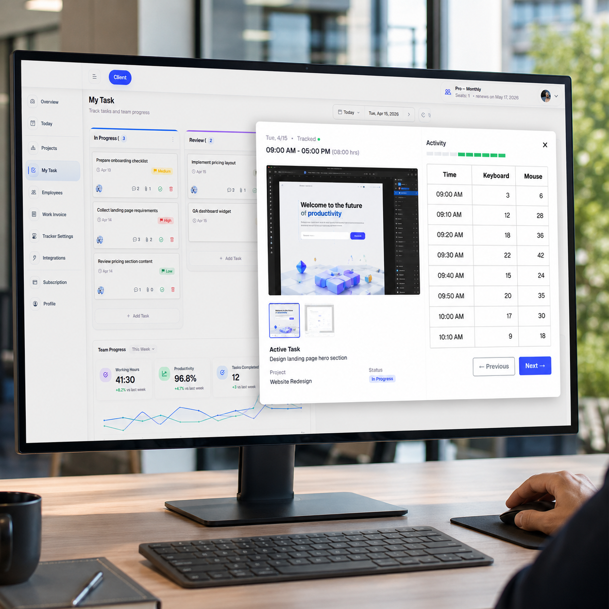 ZMorning employee activity visibility and monitoring screen
