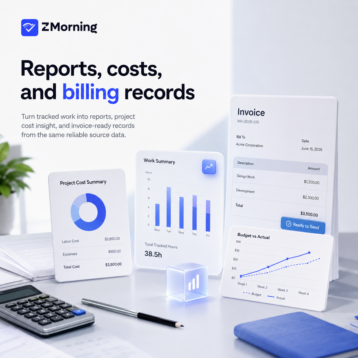 ZMorning reports, cost calculation, and invoice-ready records