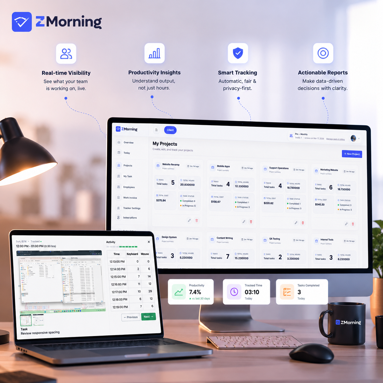 ZMorning screenshots and activity visibility
