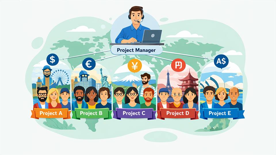 Project-manager-managing-multiple-remote-teams-across-different-countries-and-projects-using-structured-workflows